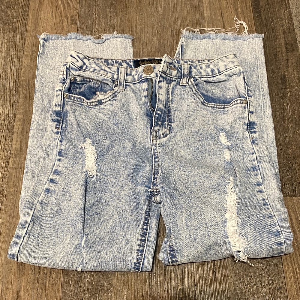 Indigo Rein Light Blue Distressed Straight Leg Jeans